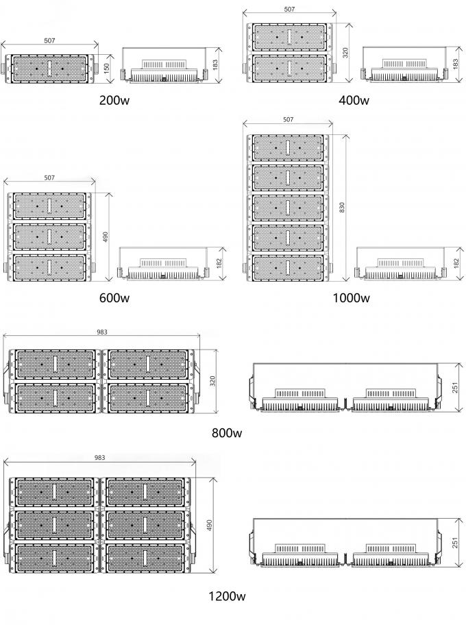 200W Modülü 400W 600W 800W 1200W Spor Stadyumu Işıklandırması için Fırtına Işıkları 6