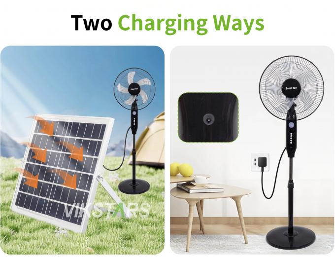 Sıcak Satış 5 bıçaklı 16 inç şarj edilebilir güneş durma fanı LED ışığı ile panel ve batarya stand taban güneş fanı 9