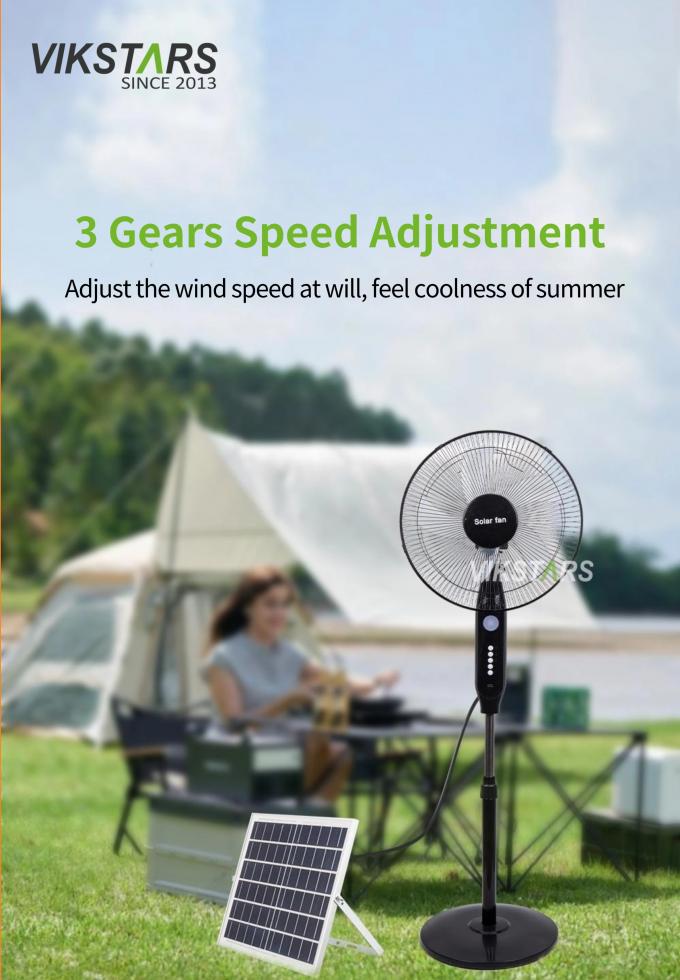 Sıcak Satış 5 bıçaklı 16 inç şarj edilebilir güneş durma fanı LED ışığı ile panel ve batarya stand taban güneş fanı 15