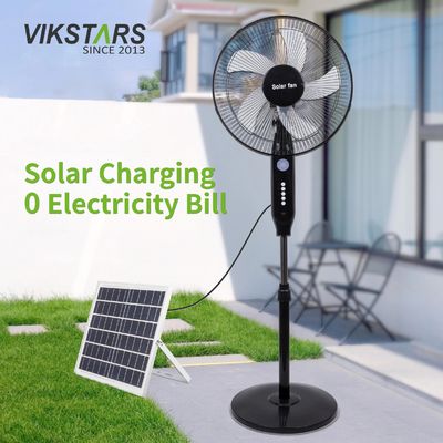 satın al Sıcak Satış 5 bıçaklı 16 inç şarj edilebilir güneş durma fanı LED ışığı ile panel ve batarya stand taban güneş fanı çevrimiçi üretim